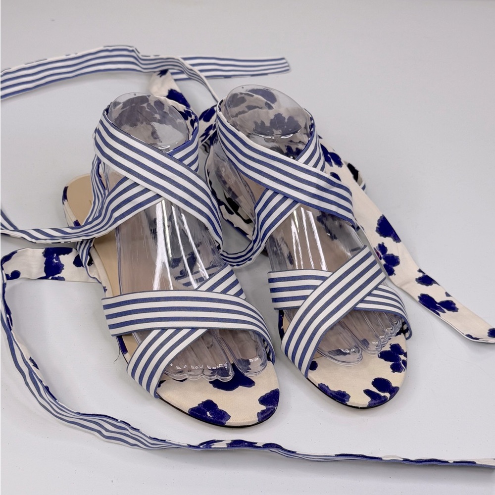 CABI Floral/Stripe Lace Up Sandal Blue/White-8